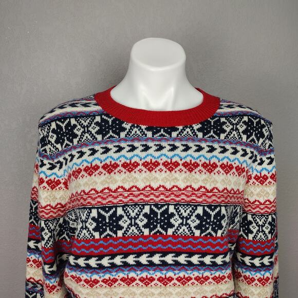 J. Crew Button Fair Isle Crewneck Sweater Lambs Wool Blend Size Large - Picture 11 of 16
